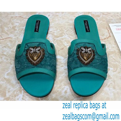 Dolce & Gabbana Lace Sliders Green with Devotion Heart 2021